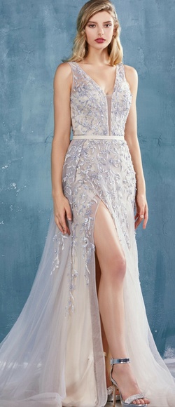 BEADED SHEATH EVENING GOWN WITH LEG SLIT - Picture 3 of 8